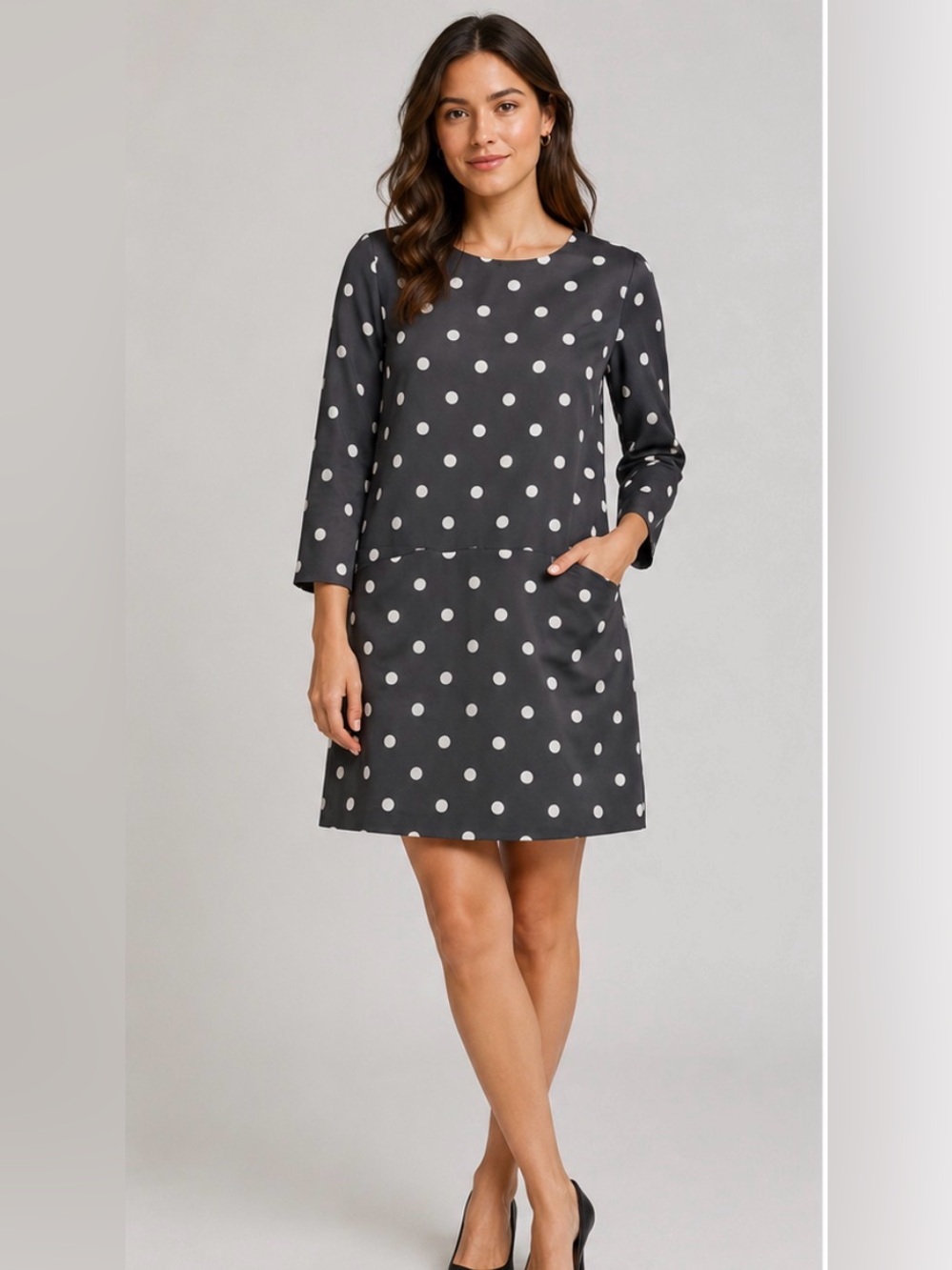 ✨J. Crew Black Polka Dot Long Sleeve Shift Dress Size 6